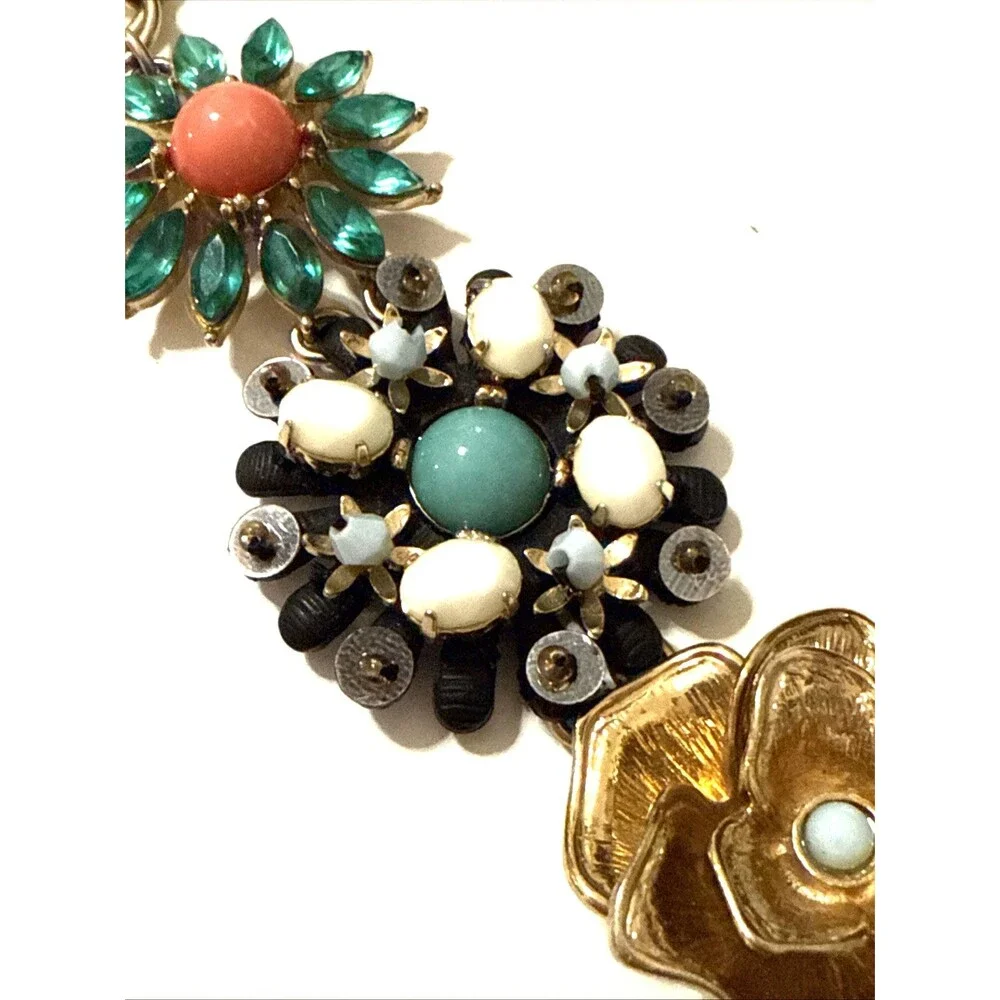 Banana Republic Flower Bouquet Bracelet Gold Tone Floral Statement Link 8